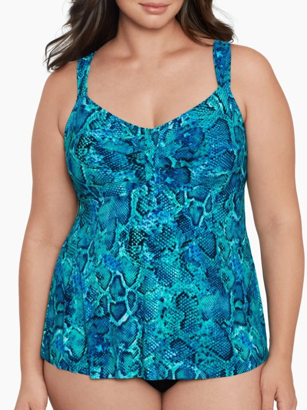 Tankini Top 24W Blue SnakeSkin PrintBuilt in Shelf Bra Trimshaper Plus Size NWT